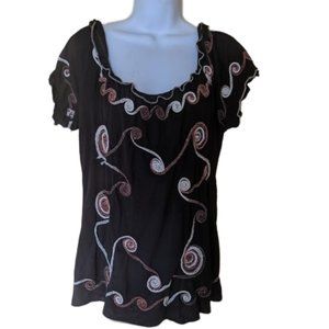 ---  Long Black Embellished Top Size XL
